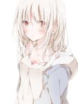  blonde_hair breasts cleavage collarbone eyebrows_visible_through_hair hiro_(hirohiro31) long_hair looking_at_viewer original red_eyes small_breasts solo upper_body white_background 