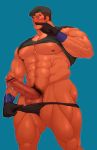  1boy abs bara blush erection glasses gloves ha male_focus muscle pecs presenting solo underwear yuatari 