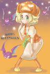  bel_(pokemon) bent_over big_hat blonde_hair breasts commentary_request crobat dress green_eyes halloween hat hououji_arashi open_mouth pantyhose pokemon pokemon_(game) pokemon_bw short_hair 