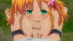  1boy 1girl animated animated_gif areola blush breasts competition_swimsuit fellatio green_eyes large_breasts long_hair nipples orange_hair oshiete_re:maid philine_la swimsuit uncensored 