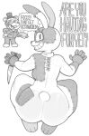 2025 5_fingers all_fours animatronic anthro arched_back ass_up bear bodily_fluids breasts bubble_butt buckteeth butt butt_focus clothing curvy_figure dialogue digital_media_(artwork) english_text exclamation_point eyelashes feet female fingers five_nights_at_freddy&#039;s five_nights_at_freddy&#039;s:_security_breach grey_body greyscale hat headgear headwear helpy_(fnaf) hi_res high-angle_view hindpaw jumpsuit knife lagomorph leporid looking_at_viewer looking_back machine male mammal monochrome multicolored_body nanocorpx patchwork_creature paws question question_mark rabbit rabbit_ears red_eyes robot scottgames scut_tail seam_(sewing) short_tail simple_background solo speech_bubble steel_wool_studios stitch_(sewing) sweat sweatdrop tail teeth text thick_thighs top_hat topwear two_tone_body vanny_(fnaf) white_background white_body