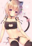  animal_ears bangs bell bell_choker black_bra black_legwear black_panties blush bow bra breasts brown_hair cat_cutout cat_ear_panties cat_ears cat_lingerie cat_tail choker cleavage cleavage_cutout closed_mouth collarbone commentary_request eyebrows_visible_through_hair frilled_bra frills gochuumon_wa_usagi_desu_ka? hair_between_eyes hair_ornament hairclip heart hoto_cocoa jingle_bell light_brown_hair lingerie looking_at_viewer medium_breasts meme_attire navel panties paw_print pink_bow red_eyes shibainu_niki side-tie_panties smile solo spoken_heart tail tail_bow thighhighs thighs underwear untied untied_panties 