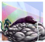 animal_genitalia anthro balls big_balls big_penis bodily_fluids brom_(sahurus) claws cock_vore cum duo fangs felid felid_taur full_balls fur genital_fluids genitals green_body green_fur grey_body grey_fur hi_res huge_balls huge_penis hyper hyper_balls hyper_genitalia hyper_penis jee_noise_(noisemonster) leaking_cum lion lion_taur male male/male mammal mammal_taur markings multicolored_markings noisemonster pantherine pantherine_taur paws penile penis pink_body pink_fur red_eyes sergal smile smirk squirming struggling struggling_prey tail taur teeth vore yellow_body yellow_fur