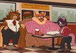  absurd_res antelope anthro belly big_belly big_breasts bottomwear bovid bovine breasts burger catboyz cinnamon_(wackywalrus270) clothed clothed_anthro clothed_female clothing digital_media_(artwork) domestic_cat employee employee_uniform english_text eyewear fast_food fast_food_employee fast_food_restaurant fast_food_uniform felid feline felis female female_anthro fluffy food fur glasses group hair hi_res horn huge_belly looking_at_another mammal mika_(catboyz) morbidly_obese morbidly_obese_anthro morbidly_obese_female mouse murid murine neck_tuft obese obese_anthro obese_female open_mouth overweight overweight_anthro overweight_female restaurant rodent siberian_cat smile spiral-horned_antelope standing tail text thick_thighs topwear trio tuft 