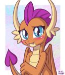  2018 big_eyes blue_eyes blush cute dragon fangs friendship_is_magic horn my_little_pony portrait smolder_(mlp) solo uotapo wings 