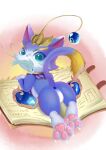 absurd_res ame_kitsune anus anus_only blue_body blue_fur book domestic_cat featureless_crotch felid feline felis female feral fish fish_in_mouth fur hi_res hsh91100 league_of_legends mammal marine riot_games solo tencent yuumi_(lol)