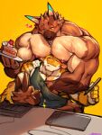 3:4 aki_sbarkle anthro biceps big_pecs blush bodily_fluids cake canid canine canis chair clothing clothing_pull computer_keyboard dessert domestic_dog dragon flustered flustered_male flying_sweatdrops food furniture german_shepherd grope groping_chest group hand_on_pecs haru_sbarkle heart_symbol herding_dog hi_res holding_object holding_pen kneeling licking licking_lips looking_at_viewer looking_down_at_partner looming looming_over male male/male mammal muscular muscular_anthro muscular_arms muscular_male mythological_creature mythological_scalie mythology nipples on_chair pastoral_dog pec_grab pec_squeeze pecs pen scalie sitting sitting_on_chair slice_of_cake sparkles squish standing_behind sweat sweatdrop tablet tablet_pen tongue tongue_out trio vein veiny_muscles vorusuarts vorusuarts_(character)