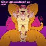 1:1 anthro anus arm_hair armpit_fetish armpit_focus armpit_hair bald balls barazoku body_hair chest_hair dialogue dropsofmoonlight erection eyewear facial_hair fangs foreskin genitals goatee hairy hi_res koopa koopaling leg_hair male mario_bros muscular musk musky_anus musky_armpit musky_balls musky_penis nintendo nipple_piercing nipples penis piercing pillow pubes roy_koopa scalie solo spread_legs spreading sunglasses tanned_skin teeth