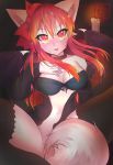  &lt;3 &lt;3_eyes 2016 anthro bra breasts candle cat clothed clothing collar convenient_censorship feline female fire fur hair harsegerwa legwear looking_at_viewer mammal open_mouth orange_eyes pink_fur red_hair ribbons solo spread_legs spreading stockings underwear wings 