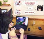 anthro arinadler bashful big_breasts big_butt black_body black_bottomwear black_clothing black_ears black_fur black_hair black_shirt black_shorts black_topwear blush bottomwear breasts butt chat_box chibi cleavage clothed clothing computer computer_mouse confusion crobat denim denim_bottomwear denim_clothing digit_ring duo electronics ellipsis english_text eyewear farin_svansson_(pelleelle) female fist fluffy fluffy_tail framed_picture fur furniture generation_2_pokemon generation_3_pokemon glass glasses hair hi_res huge_breasts huge_butt huge_hips hyper hyper_breasts hyper_butt hyper_hips inner_ear_fluff jeans jewelry kajsa laptop livestream long_tail looking_at_computer looking_at_object looking_away macro male nintendo nude pants phone plant plant_pot pokemon pokemon_(species) potted_plant question_mark red_body red_eyes red_eyewear red_fur red_glasses ring shelf shirt shorts shower sitting smile sophia_nedoma_(pelleelle) swedish_text table tail talking_to_another tan_body tan_fur tank_top text topwear tuft typhlosion wedding_ring white_body white_clothing white_fur white_hair white_shirt white_tank_top white_topwear wide_hips zangoose