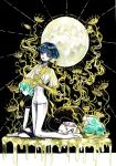  androgynous bangs blue_eyes blue_hair blunt_bangs full_moon gem_uniform_(houseki_no_kuni) gold golden_arms green_eyes green_hair heterochromia houseki_no_kuni kneeling looking_at_viewer moon multiple_others multiple_persona phosphophyllite phosphophyllite_(ll) short_hair spoilers stitches surume_(surumemodoki) time_paradox white_eyes 