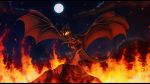  2015 black_bars claws detailed_background digital_media_(artwork) dragon feral fire horn membranous_wings moon night outside sinistereternity sky solo spines wings 