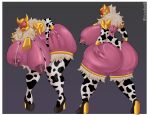 abstract_background absurd_res alien animal_print animal_print_bikini armor big_breasts big_butt bikini bioware bodily_fluids breast_grab breasts butt butt_grab clothing cow_costume cow_print cow_print_bikini cowbell curvy_figure electronic_arts female footwear gold_(metal) gold_jewelry grabbing_own_breast hand_on_breast hand_on_butt hand_on_own_butt headgear helmet hi_res high_heels huge_breasts huge_butt humanoid jewelry mass_effect pattern_bikini pattern_clothing pattern_swimwear quarian shoes solo sweat swimwear two-piece_swimsuit viola_bat voluptuous