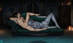 2025 2_horns 5_fingers 5_toes areola arm_tattoo arschiensfw artist_name bellara_lutare bioware biped black_eyebrows black_hair book bookshelf breast_fondling breast_play breast_size_difference breasts candle candlestick cunnilingus curling_toes door dragon_age duo electronic_arts elf eyebrows eyelashes eyes_closed facial_markings feet female female/female female_humanoid fingering fingering_partner fingers fondling furniture genitals green_sofa grey_body grey_eyes grey_hair grey_horn grey_lips grey_pussy grey_skin grey_tongue hair hair_bun hand_on_breast head_markings head_tattoo hi_res horn horned_humanoid humanoid humanoid_feet humanoid_genitalia humanoid_on_humanoid humanoid_pointy_ears humanoid_pussy inside interspecies leg_tattoo lips lit_candle long_hair lying markings medium_breasts multiple_tattoos nails nipples not_furry nude nude_female nude_humanoid on_side on_sofa open_mouth oral pink_areola pink_lips pink_nipples pink_pussy pink_tongue plantigrade pointy_ears pussy qunari sculpture self_fondle sex side_view small_breasts sofa sofa_sex statue tattoo teeth text toenails toes tongue tongue_out vaginal vaginal_fingering wardrobe watermark