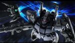  advance_of_zeta aeug battle beam_rifle blue_visor cable copyright_logo energy_gun galbaldy_beta galbaldy_beta_high_mobility_type glowing glowing_eye gm_iii gundam gundam_battle_operation_2 lens_flare machinery mecha mecha_focus mobile_suit no_humans official_art one-eyed realistic robot scan science_fiction scope shield sunrise_(company) tenjin_hidetaka thrusters traditional_media weapon 