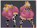 abstract_background absurd_res alien animal_print animal_print_bikini armor big_breasts big_butt bikini bioware bodily_fluids breast_grab breasts butt butt_grab clothing cow_costume cow_print cow_print_bikini cowbell curvy_figure electronic_arts female footwear gold_(metal) gold_jewelry grabbing_own_breast hand_on_breast hand_on_butt hand_on_own_butt headgear helmet hi_res high_heels huge_breasts huge_butt humanoid jewelry lactating mass_effect pattern_bikini pattern_clothing pattern_swimwear pregnant pregnant_female quarian shoes solo sweat swimwear two-piece_swimsuit viola_bat voluptuous