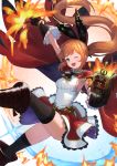  aqua_eyes armpits black_gloves black_legwear black_ribbon book cape clarisse_(granblue_fantasy) commentary_request gloves granblue_fantasy hair_ribbon long_hair one_eye_closed orange_hair ponytail ribbon sleeveless solo test_tube thighhighs wasabi60 