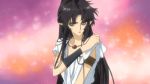  1boy animated animated_gif armband ashura_(rg_veda) black_hair blush heart jewelry kiss lipstick long_hair male_focus necklace rg_veda solo trap wink yellow_eyes 