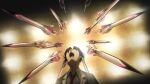  1boy adam&#039;s_apple black_jacket blazer chaos;child collared_shirt d-sword falling_swords from_below game_cg hekiho_academy hekiho_academy_uniform highres imminent_death imminent_injury jacket lapels looking_up miyashiro_takuru multiple_swords necktie notched_lapels official_art open_collar orange_theme raining_swords red_necktie sasaki_mutsumi shirt surprised sword teeth tongue upper_teeth_only weapon white_shirt 