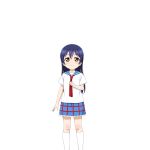  artist_request bangs blue_hair child closed_mouth frilled_skirt frills hair_between_eyes long_hair looking_at_viewer love_live! love_live!_school_idol_festival love_live!_school_idol_project official_art plaid plaid_skirt sailor_collar short_sleeves skirt smile solo sonoda_umi standing transparent_background white_legwear yellow_eyes younger 