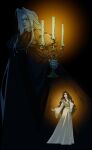  1boy 1girl aerith_gainsborough black_background brown_hair candlestand christine_daae christine_daae_(cosplay) cosplay dress erik_(phantom_of_the_opera) erik_(phantom_of_the_opera)_(cosplay) final_fantasy final_fantasy_vii grey_hair half_mask hand_on_own_chest highres holding_candlestand long_dress long_hair mask open_mouth parted_bangs phantom_of_the_opera sephiroth sidelocks wavy_hair white_dress wide_sleeves xiojio293506 