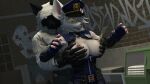 16:9 3d_(artwork) 5_fingers alley anthro bench big_breasts black_body black_fur blue_eyes bodily_fluids bottomwear box breast_grab breasts canid canine canis clothing container digital_media_(artwork) dumpster exposed_breasts female fingers fur gloves grabbing_from_behind graffiti groping_from_behind hair hand_on_breast handwear hi_res hood hood_up jacket lactating male male/female mammal murid murine night nipples officer_flint_(foresttherotten) orange_eyes pants police police_hat police_uniform rat rodent source_filmmaker_(artwork) thevestige topwear trash uniform warfare_flint white_body white_fur white_hair widescreen wolf wolf_(petruz) yellow_sclera