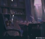  1girl air_bubble bare_legs barefoot blue_shorts book bookshelf bowl brown_hair bubble chinese_commentary commentary_request covering_own_mouth curtains dark feet_on_table from_side headphones indoors lamp leaning_back listening_to_music medium_hair night on_chair original pink_robe qunqing123 robe shorts sitting solo timestamp 