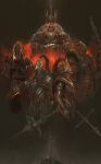  1girl 4boys armor artorias_the_abysswalker bow_(weapon) dark_souls_(series) dark_souls_i dragon_slayer_ornstein facial_hair full_armor gauntlets graffitigw gwyn_lord_of_cinder hawkeye_gough highres holding holding_bow_(weapon) holding_sword holding_weapon knight lord&#039;s_blade_ciaran multiple_boys mustache planted planted_sword standing sword upper_body weapon white_hair 