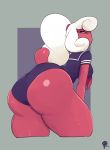  2018 absurd_res big_butt breasts butt claudia_(peculiart) clothed clothing dandy_demons demon faceless_(species) female hair hi_res huge_butt low-angle_view mature_female mother parent peculiart school_uniform side_boob skimpy thick_thighs uniform voluptuous white_hair wide_hips 