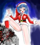  blue_hair building destruction evil giantess inuyama panties santa_costume 