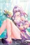 1girl aminww_amingming castorice_(honkai:_star_rail) commentary_request dress high_heels highres honkai:_star_rail honkai_(series) long_hair pointy_ears purple_dress purple_eyes purple_hair purple_shoes shoes smile solo 