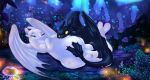 2019 belly big_belly black_claws black_kitty black_tail black_wings blue_eyes cave claw_toes claws closed_smile colored digital_drawing_(artwork) digital_media_(artwork) dragon dreamworks duo english_description european_mythology eye_contact female female_feral feral fungus fury_(httyd) grey_claws half-closed_eyes happy head_on_belly hi_res how_to_train_your_dragon inside light light_fury lighting looking_at_another lying lying_on_ground male male/female male_feral membrane_(anatomy) membranous_wings moss mouth_closed mushroom mythological_creature mythological_scalie mythology narrowed_eyes night_fury nubless on_back on_ground plant pregnant pregnant_female pregnant_feral quadruped romantic romantic_couple scales scalie shaded smile smiling_at_another smiling_at_each_other smiling_at_partner sparkles sparkling_body sparkling_scales tail toothless western_dragon white_body white_scales white_tail white_wings winged_dragon wings yellow_eyes