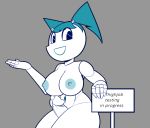  big_breasts breasts female freepancakes jenny_wakeman machine male male/female my_life_as_a_teenage_robot navel nipples not_furry penis precum robot sex sign simple_background smile thick_thighs thigh_sex 