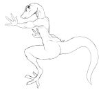  4_fingers 4_toes anthro black_and_white butt feet female full-length_portrait gecko line_art lizard long_tail looking_at_viewer looking_back monochrome nude portrait rear_view reptile scalie simple_background smile solo toes w4g4 white_background 