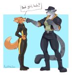2025 anthro bottomwear breasts brown_body brown_fur brown_tail canid canine clothed clothed_anthro clothed_female clothing diane_foxington digital_media_(artwork) dreamworks duo english_text eye_contact felid feline female fox fully_clothed fully_clothed_anthro fully_clothed_female fur green_eyes green_sclera grey_body grey_fur grey_tail hi_res katfishcom kitty_kat_(the_bad_guys) looking_at_another mammal standing tail text the_bad_guys topwear