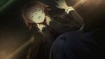  1boy 1girl asphyxiation black_jacket blazer blood blood_on_hands breasts chaos;child choke_hold cropped_jacket dim_lighting drooling dutch_angle fingernails from_above game_cg hand_on_another&#039;s_neck hands_on_another&#039;s_neck hekiho_academy_uniform highres jacket long_sleeves medium_breasts miyashiro_takuru neck_grab official_art onoe_serika open_mouth pink_hair sailor_collar sailor_shirt saliva sasaki_mutsumi shirt short_hair_with_long_locks strangling submission_hold tongue white_sailor_collar wrestling 