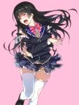  a1 bangs black_hair blazer commentary_request jacket long_hair nijisanji open_mouth school_uniform screaming serafuku skirt thighhighs torn_clothes tsukino_mito virtual_youtuber white_legwear zettai_ryouiki 