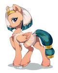  2017 blue_eyes butt clothed clothing cute cutie_mark dock equine eyebrows eyelashes eyeshadow feathered_wings feathers female feral friendship_is_magic fur hair headdress hi_res hooves lispp looking_at_viewer makeup mammal mascara multicolored_hair my_little_pony pegasus portrait raised_leg shadow short_hair side_view signature simple_background smile solo somnambula_(mlp) standing tan_feathers teal_hair translucent transparent_clothing two_tone_hair underhoof white_background wings 