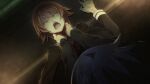  1boy 1girl asphyxiation black_jacket blazer blood blood_on_hands breasts chaos;child choke_hold cropped_jacket dim_lighting drooling dutch_angle fingernails from_above game_cg hand_on_another&#039;s_neck hands_on_another&#039;s_neck hekiho_academy_uniform highres jacket long_sleeves medium_breasts miyashiro_takuru neck_grab official_art onoe_serika open_mouth pink_hair sailor_collar sailor_shirt saliva sasaki_mutsumi screaming shirt short_hair_with_long_locks strangling submission_hold teeth tongue upper_teeth_only white_sailor_collar wrestling 
