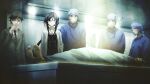 2girls 4boys ahoge autopsy bar_counter black_hair blanket blue_necktie buttons chaos;child collared_shirt corpse covering_own_mouth double-breasted feet film_grain game_cg glasses green_blanket grey_eyes grey_jacket hat hekiho_academy hekiho_academy_uniform highres holding_napkin hospital jacket kunosato_mio lab_coat lapels long_sidelocks looking_at_another mask medical_scrubs messy_hair morgue mouth_mask multiple_boys multiple_girls napkin necktie notched_lapels nurse nurse_cap official_art operating_table operatory_light purple_eyes purple_hair red_necktie sailor_collar sailor_shirt sasaki_mutsumi shinjo_takeshi shirt short_hair short_necktie sidelocks soles striped_necktie suit_jacket surgeon surgical_cap surgical_light surgical_mask table toes watabe_tomoaki white_sailor_collar 