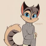 1:1 2025 anthro artist_name black_ears black_eyebrows black_nose black_stripes blue_eyes bottomwear clothed clothed_anthro clothed_male clothing colored digital_drawing_(artwork) digital_media_(artwork) domestic_cat eyebrows felid feline felis fingers fluffy fluffy_tail fully_clothed fully_clothed_anthro fully_clothed_male fur grey_body grey_clothing grey_fur grey_sweater grey_topwear head_tuft hi_res lackadaisy littlevioletart male male_anthro mammal markings monotone_clothing monotone_sweater monotone_topwear mouth_closed multicolored_body multicolored_fur pants pink_inner_ear portrait rocky_rickaby shirt smile solo standing striped_body striped_fur striped_markings striped_tail stripes sweater tabby_cat tail tail_markings tan_body tan_fingers tan_fur text three-quarter_portrait topwear tuft two_tone_body two_tone_fur whiskers white_bottomwear white_clothing white_pants white_shirt white_topwear white_whiskers