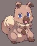  2018 ambiguous_gender blue_eyes brown_fur canine exige feral fur grey_background hi_res mammal nintendo pink_nose pok&eacute;mon pok&eacute;mon_(species) rockruff simple_background sitting slightly_chubby solo tan_fur tongue tongue_out video_games 