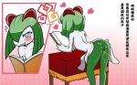  &lt;3 anthro bent_over blush book butt female gardevoir green_hair hair looking_pleasured nintendo peeing pok&eacute;mon pok&eacute;mon_(species) pussy pussy_juice saliva sd_(artist) solo text urine video_games 