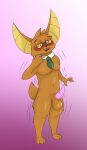 animal_genitalia anthro balls bat blush bodily_fluids clothing clothing_pull erection genital_fluids genitals hi_res looking_away male mammal mostly_nude necktie necktie_only nervous onyn_ring_(chikn_nuggit) penis precum sheath solo sweat sweatdrop tapering_penis vulnec