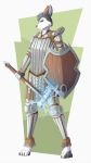  2018 anthro armor brown_eyes canine clothed clothing digital_media_(artwork) holding_object holding_weapon knight_dd male mammal shield simple_background solo weapon wolf 