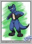 2019 4_toes 5_fingers animate_inanimate anthro artist_name black_claws black_ear black_hands black_paws black_snout black_tail_tip blue_body blue_fur blue_hair blue_legs blue_tail border character_signature claws clothing dashy_(ethanbosch97) digital_drawing_(artwork) digital_media_(artwork) dipstick_tail feet fingers fur green_background green_eyes grey_border hair hi_res human human_skin human_wearing_fursuit kemira latex latex_clothing living_clothing living_costume living_fursuit looking_at_viewer male mammal markings multicolored_body multicolored_fur mustelid navel open_suit otter plantigrade round_ears simple_background smile solo standing tail tail_markings text toes two_tone_body two_tone_fur url zipper zipper_down zipper_pull_tab