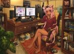  1girl 4chan absurdly_detailed_composition age_of_empires_(series) alien_(series) ancient_egyptian animal_ear_fluff animal_ears at_computer bandaged_tail bare_legs bare_shoulders barefoot blunt_bangs blush book book_stack bookshelf call_of_duty carpet cat_ears cat_girl cat_tail chair chalice circlet command_&amp;_conquer command_&amp;_conquer:_tiberian_sun commission commissioner_upload computer computer_keyboard computer_mouse computer_tower controller counter-strike_(series) cup dark-skinned_female dark_skin dark_souls_(series) dark_souls_ii desk desktop_(computing) deus_ex diablo_(series) diablo_3 dot_nose earrings egyptian_art ein_(cowboy_bebop) eve_online extra_ears fallout fallout:_new_vegas feet figure film_grain fingernails full_body gem gold gold_earrings gold_hairband gold_nails gold_ring hair_ornament hairband half-life_(series) handheld_game_console headpiece heroes_of_might_and_magic highres ijiranaide_nagatoro-san indie_virtual_youtuber indoors internet_explorer isuress_(vtuber) jewelry joystick legs loaded_interior long_hair long_shirt long_sleeves long_toenails looking_at_viewer manga_(object) mass_effect_(series) monitor mousepad_(object) multiple_monitors multiple_rings nail_polish no_bra no_pants off_shoulder on_chair ornate otaku otaku_room pepe_the_frog pink_eyes pink_hair pink_tail plant playing_games playstation_portable pointy_ears poster_(object) potted_plant quake_(series) quake_2 ribbon ring ringed_eyes sharp_fingernails sharp_toenails sidelocks sitting slepp solo splinter_cell starcraft striped_clothes system_shock_2 tail tail_ornament tail_ribbon tail_ring taskbar the_elder_scrolls the_elder_scrolls_iii:_morrowind the_elder_scrolls_iv:_oblivion the_orange_box the_witcher_(series) the_x-files thighs tiara toe_ring toenail_polish toenails toes twitch.tv two-tone_nails unreal_tournament_3 v-shaped_eyebrows valve_software vase video_game virtual_youtuber warcraft yellow_nails 