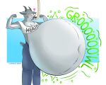 2024 5:4 absurd_res anthro artist_name belly belly_expansion belt big_belly bloated blush blush_lines bottomwear bovid bubble caprine clothing coffee_stain_studios crop_top dated denim denim_bottomwear denim_clothing dirty ear_piercing ear_tag eating epic_games expansion feeding_tube female flexing flexing_bicep flexing_both_biceps fortnite fur geometric_background goat goat_simulator grey_body grey_fur heart_symbol hi_res horizontal_pupils horn huge_belly hyper hyper_belly jeans lustofgoat mammal medical_instrument motion_lines motion_outline navel onomatopoeia pants piercing pilgor_(goat_simulator) pupils rumbling_stomach scientific_instrument scut_tail shirt short_tail signature simple_background solo sound_effects stuffing tail tail_motion tailwag text text_on_clothing text_on_shirt text_on_topwear topwear tremble_spikes tube yellow_eyes
