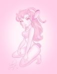  2008 alien alternate_species angel_(lilo_and_stitch) antennae bikini clothing crouching digital_drawing_(artwork) digital_media_(artwork) disney enigmawing experiment_(species) eyelashes female hair hi_res humanoid humanoidized lilo_and_stitch long_hair looking_at_viewer midriff pink_background pink_theme signature simple_background sketch solo swimsuit 