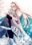  1girl anastasia_(fate/grand_order) cape closed_eyes commentary_request crying dress eyebrows_visible_through_hair fate/grand_order fate_(series) fur_trim grey_hair hairband highres holding jacket jewelry kadoc_zemlupus kawasemi_sumika long_hair ribbon ring royal_robe very_long_hair white_hair 